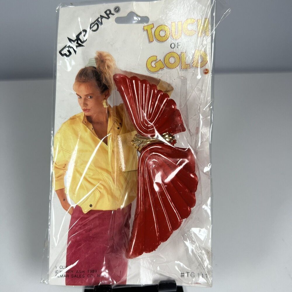 Vintage Top Star Red And Gold Butterfly Clip 1989 Retro 80's Touch Of Gold NOS